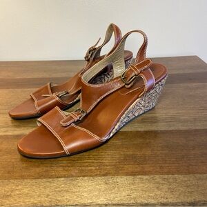 ANYI LU Lolita Cork Wedge T-Strap Leather Sandal Terracota Brown EUR 40/US 9-9.5